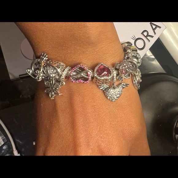 PANDORA SIGNATURE TWO-TONE LOGO CIRCLES DANGLE CHARM Style #: 782287C01 - Picture 9 of 13